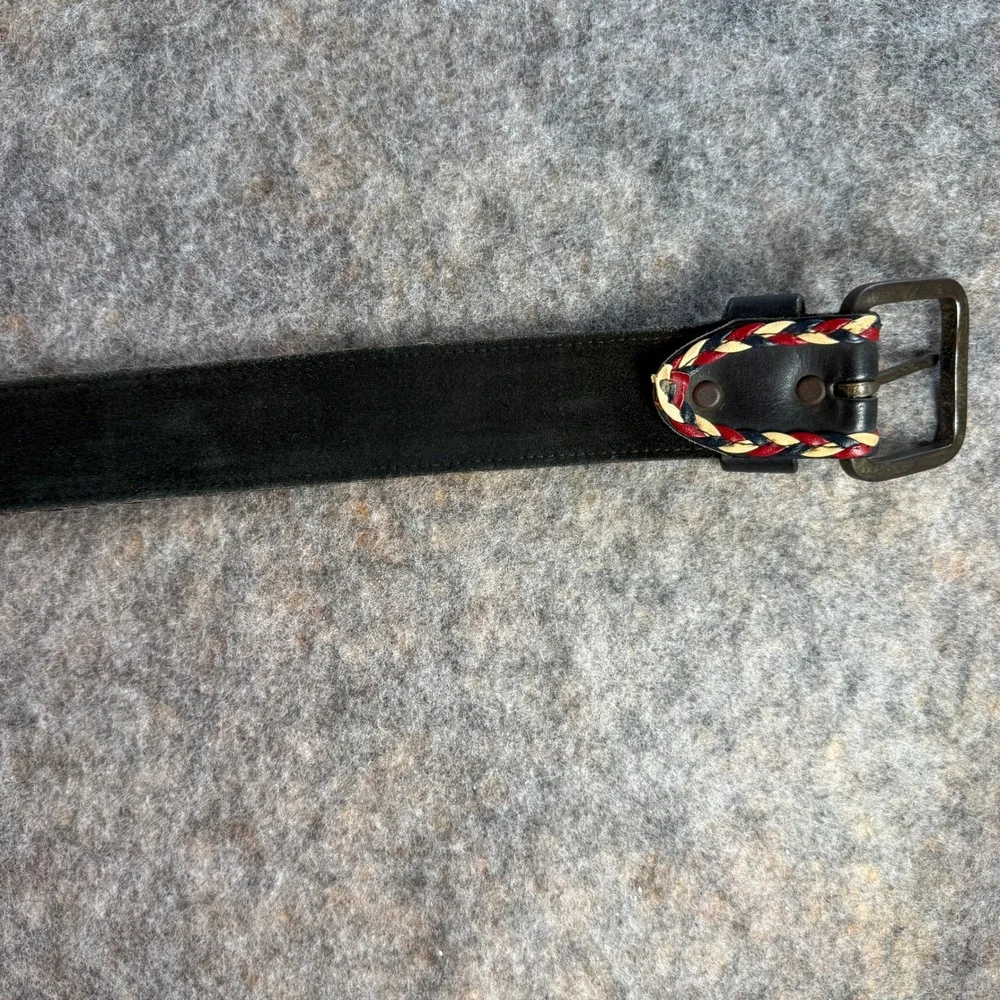 Leather Belt Women 38 Cowhide Leather Black Red White Blue Braided Trim Western